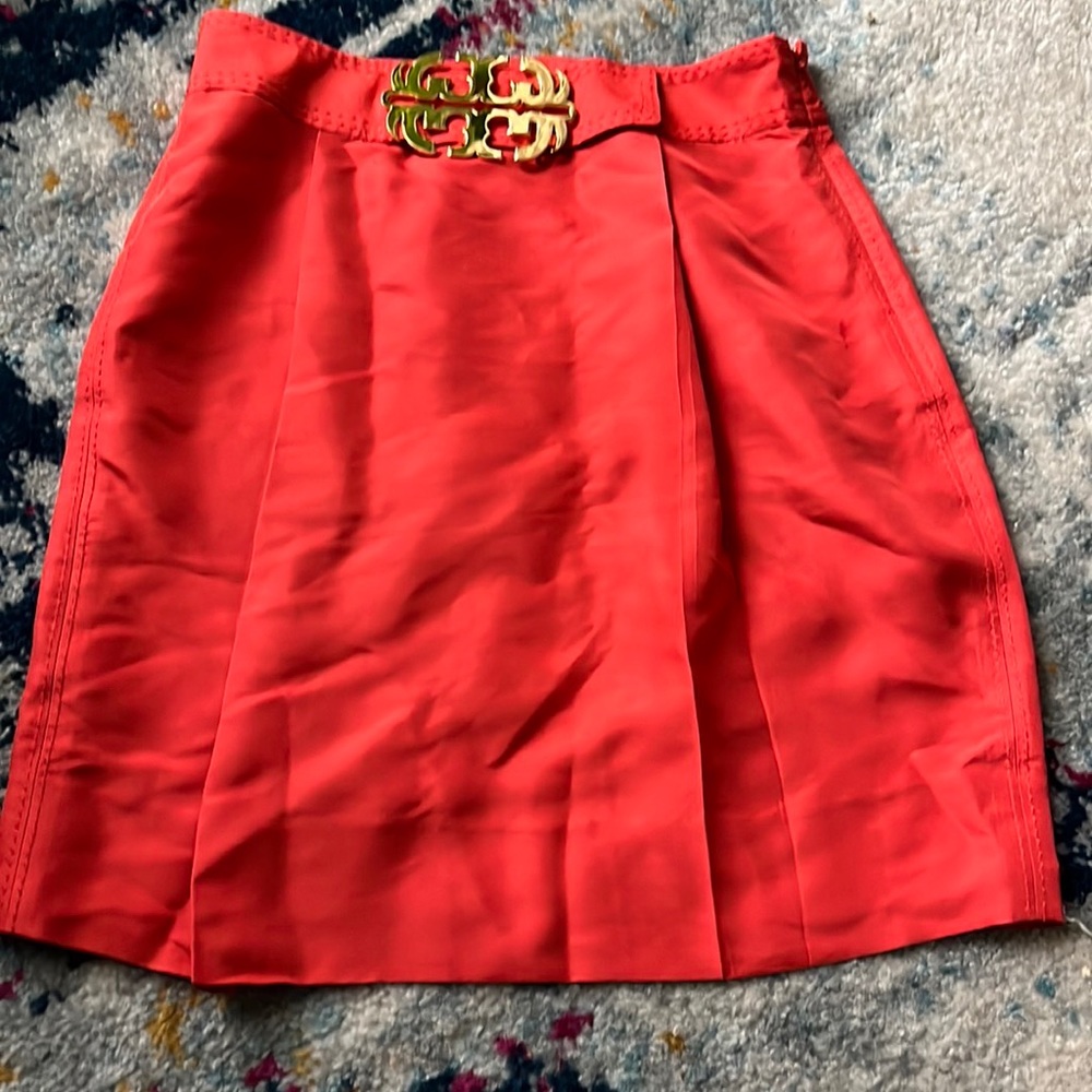 Tory Burch Orange A-Line skirt 100% silk Size 06